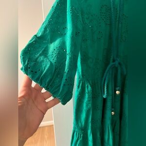 Green Eyelet Tie-Waist mini Dress